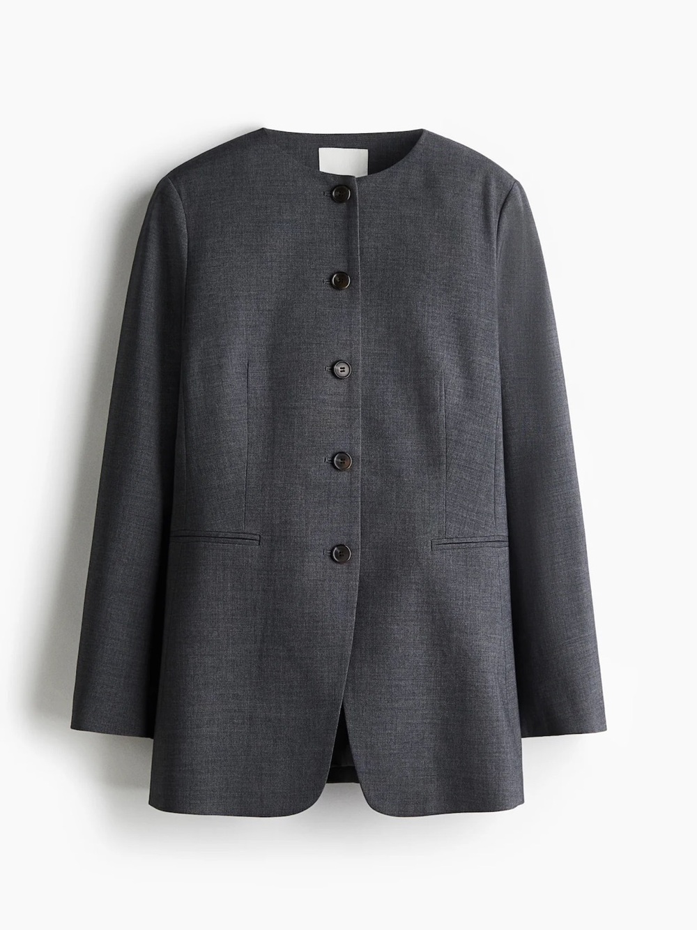 NWT H&M Grey Melange Round-Neck Button Long Blazer Jacket, Size XL